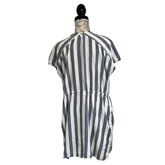 Rails Wren Vertical Stripe Dress L Blue White Mini Summer Linen Blend Sporty - Picture 5 of 12